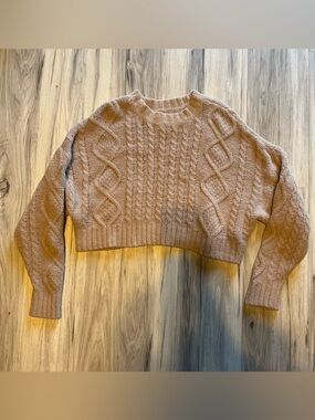 Aerie Cozy Cable Knit Cropped Sweater Tan